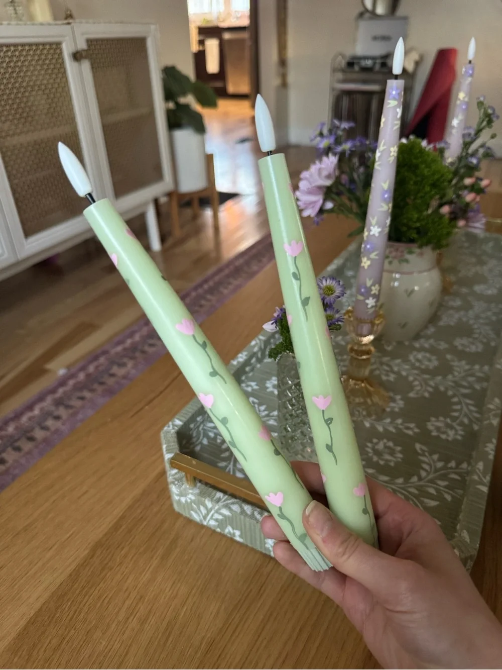 Hand painted battery taper candles